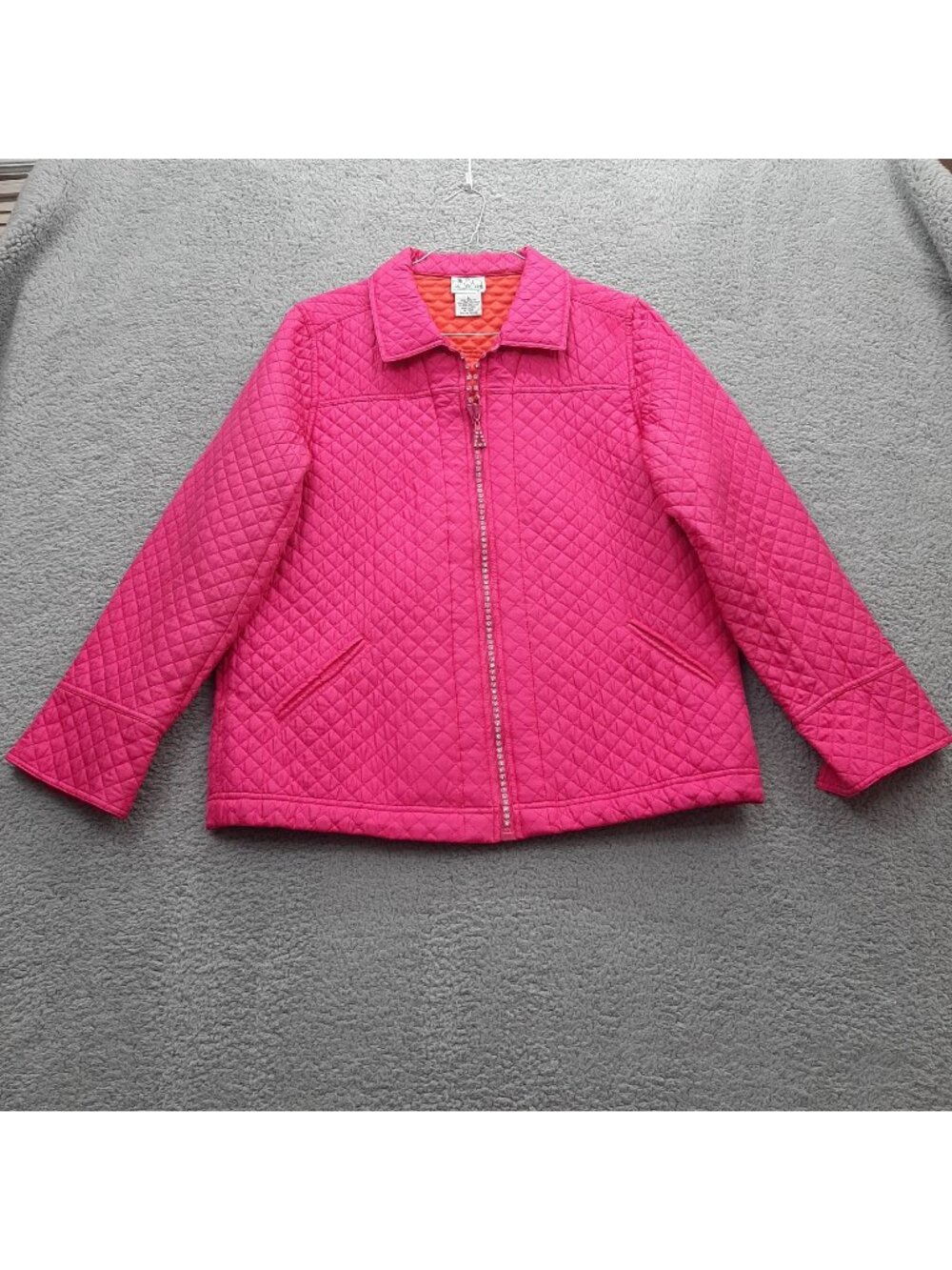 Vintage The Quacker Factory Women's Quilted Zip Jacket Pink Orange L Large  Silk
